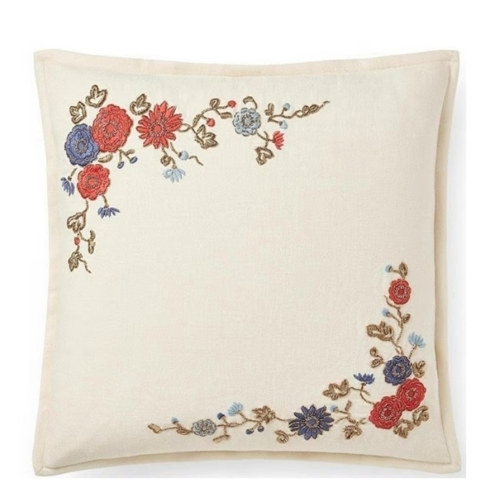Ralph Lauren Home Remy Macall Embroidered Floral Square Pillow 18x18"